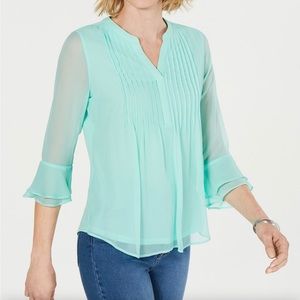 Charter Club Double Ruffle Solid Pintuck Top